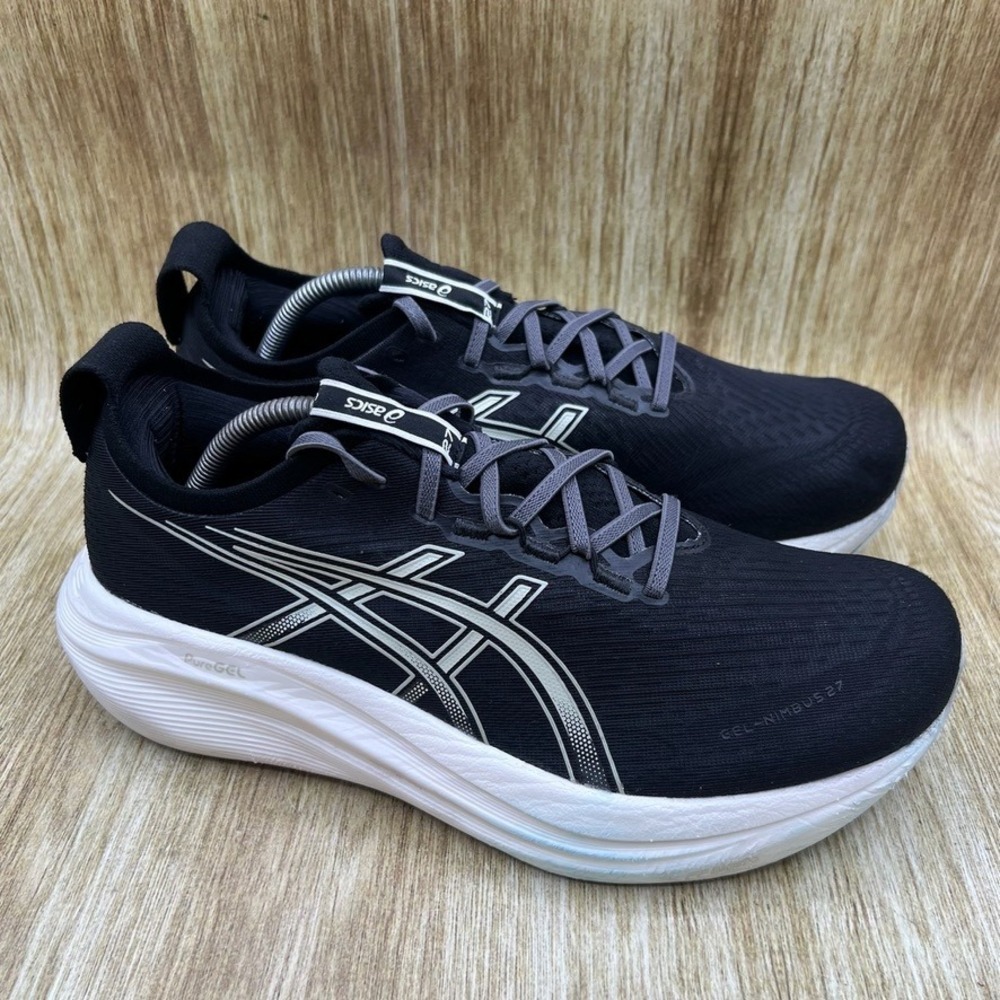 ASICS GEL-Nimbus 27 Mens Size 10 Extra Wide Black White Running Shoes 1011B957